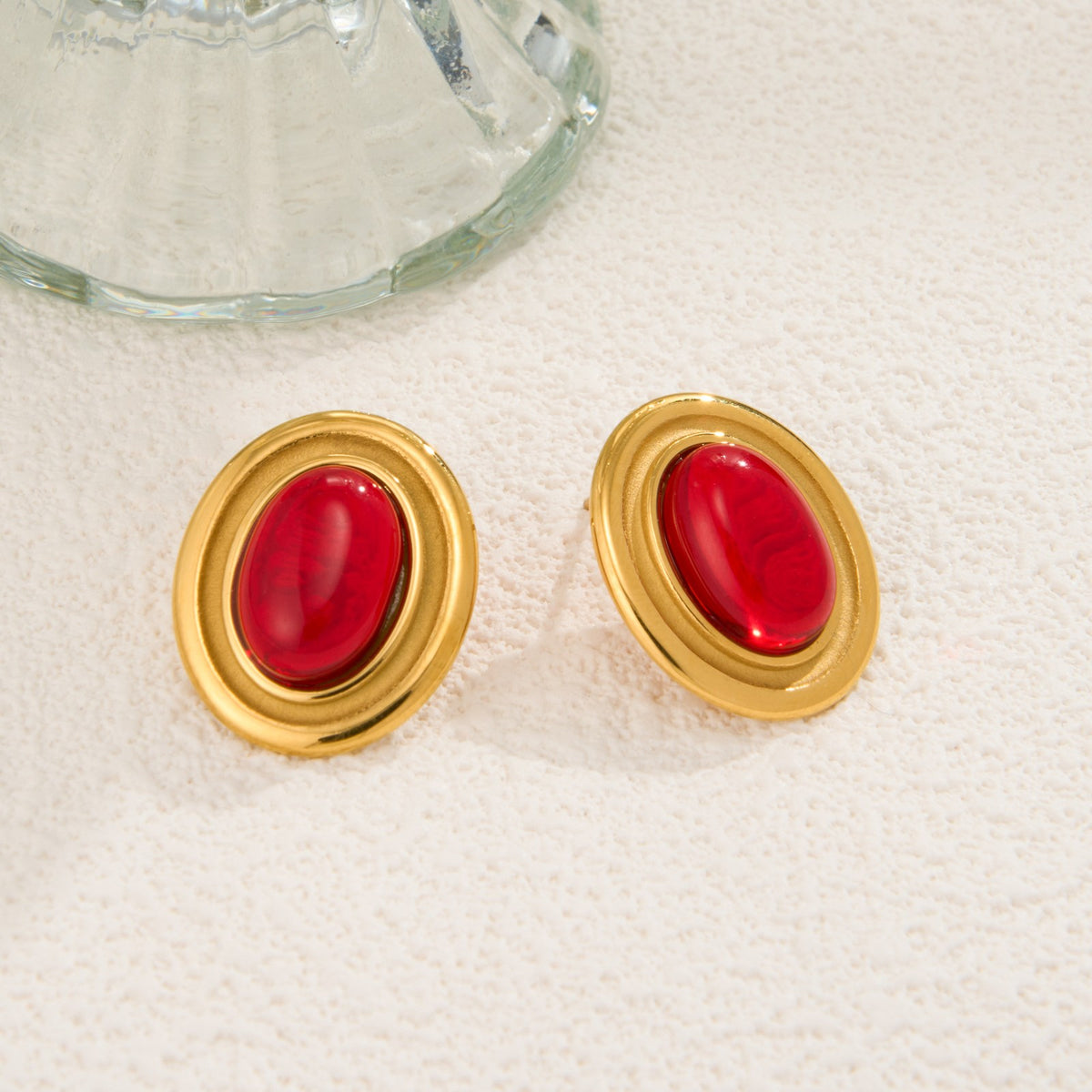 18k Classy Red Oval Stud Earrings