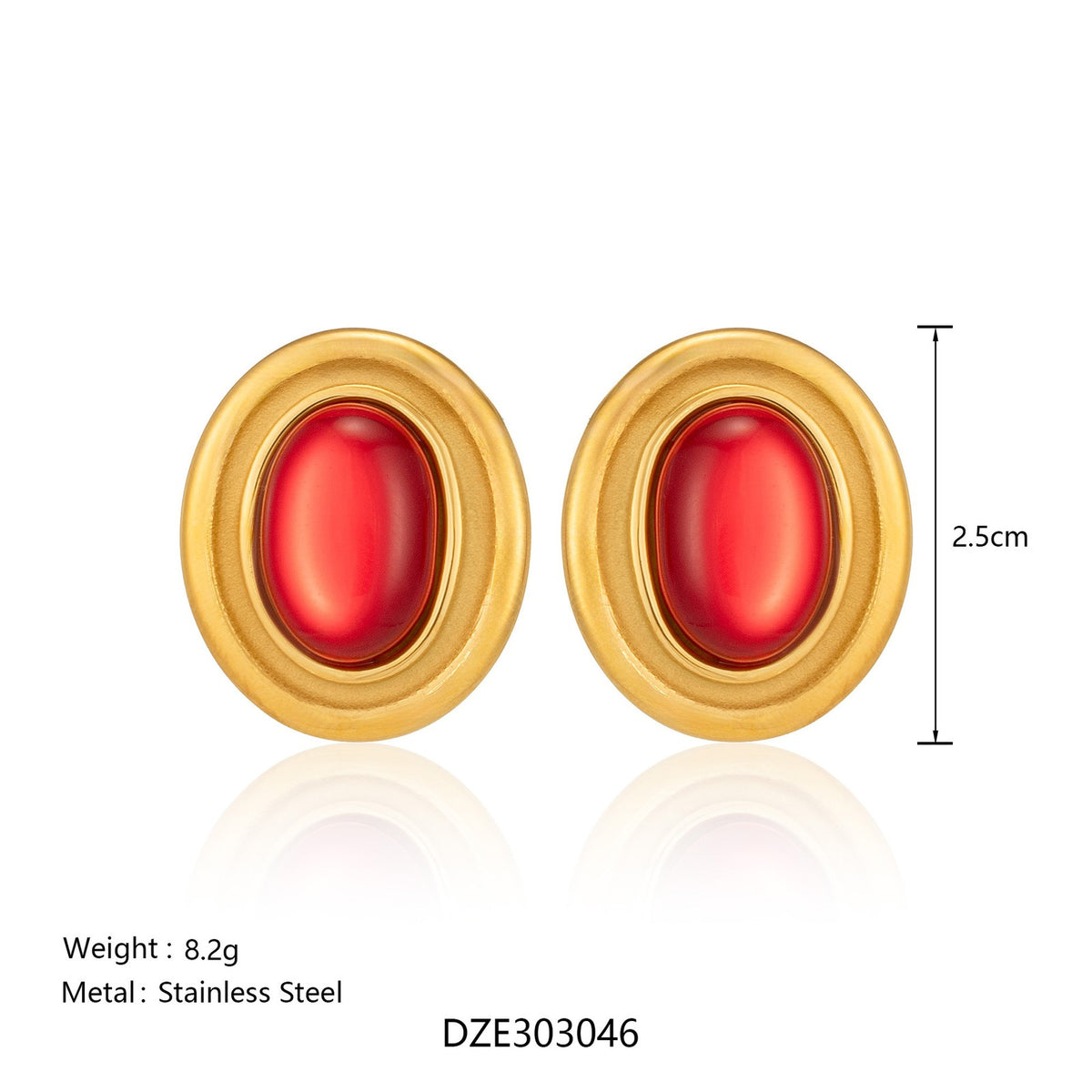 18k Classy Red Oval Stud Earrings