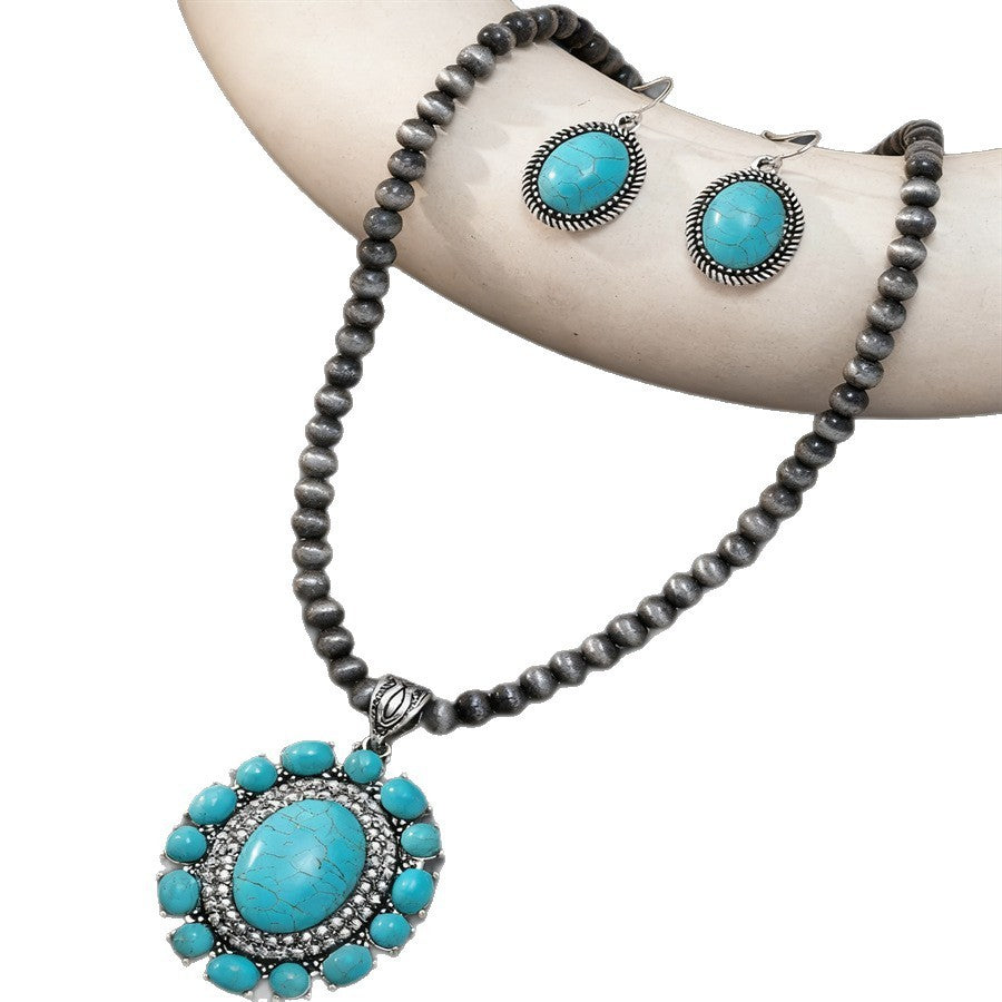 3pc Vintage Faux Turquoise Beaded Necklace, Earring & Ring Set