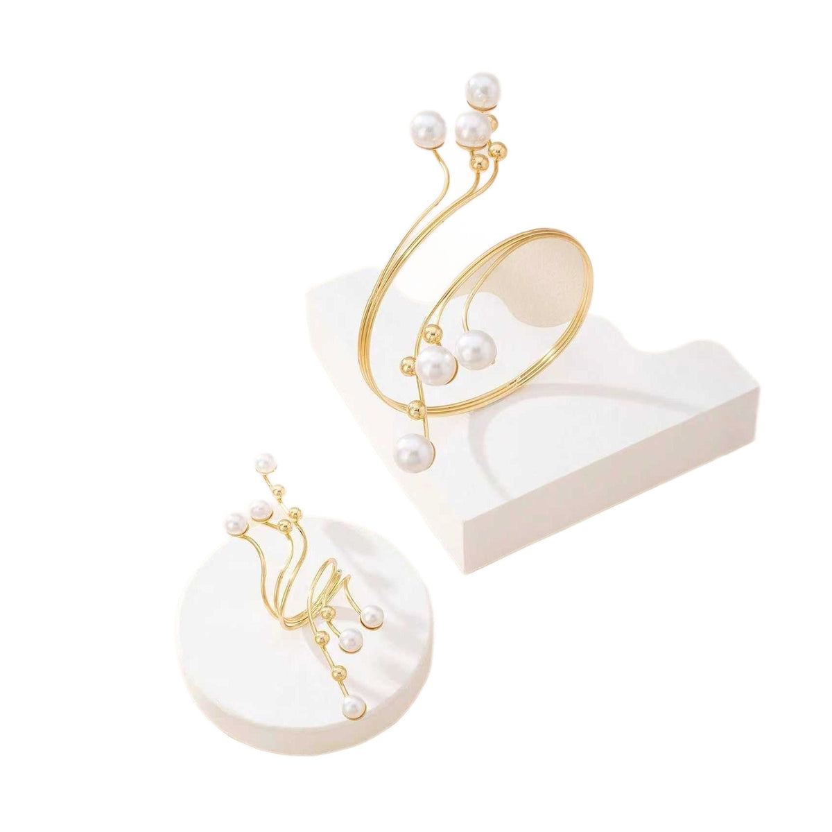 Classy Faux Pearl Vine Ring & Bangle Set