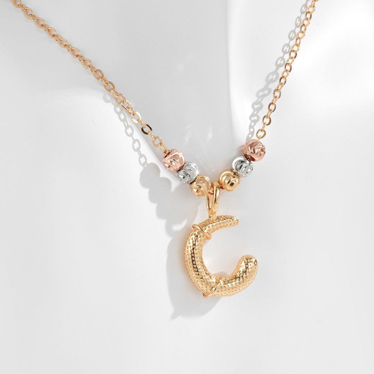 Classy Tri-Color Beaded Initial Necklace