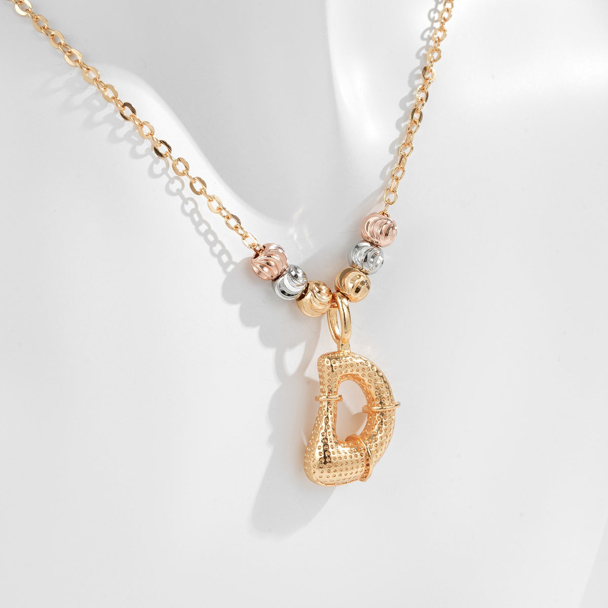 Classy Tri-Color Beaded Initial Necklace