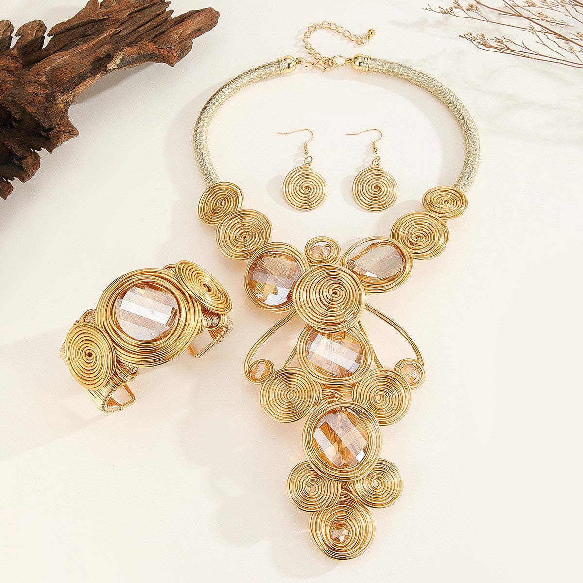 3pc Vintage Spiral Glass Necklace, Bracelet & Earring Set