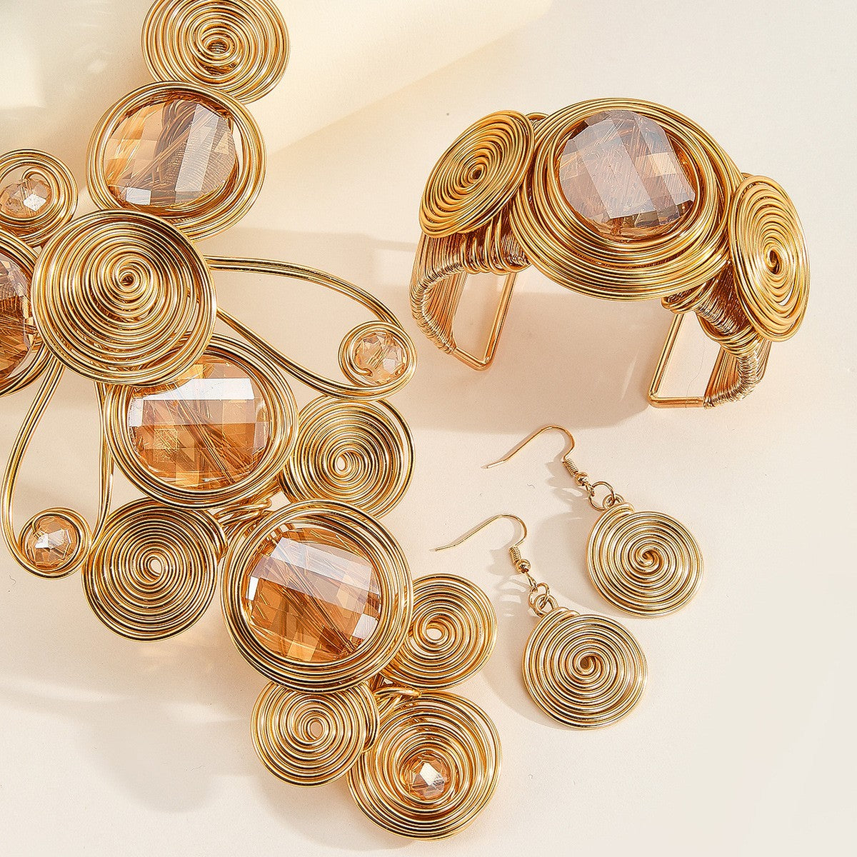 3pc Vintage Spiral Glass Necklace, Bracelet & Earring Set