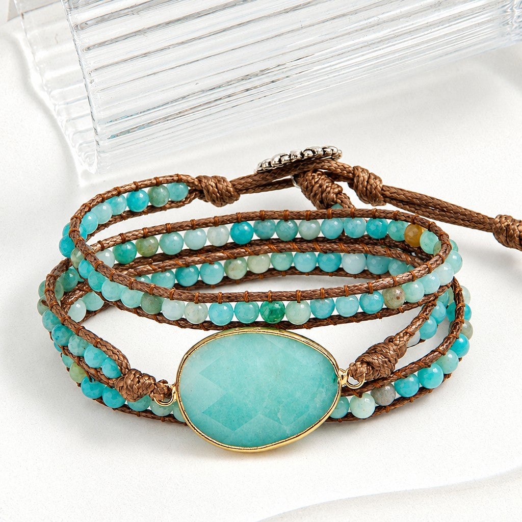 Boho Layered Oval Stone Wrap Bracelet