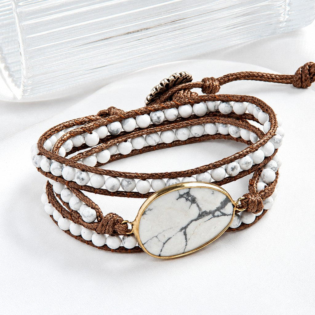 Boho Layered Oval Stone Wrap Bracelet