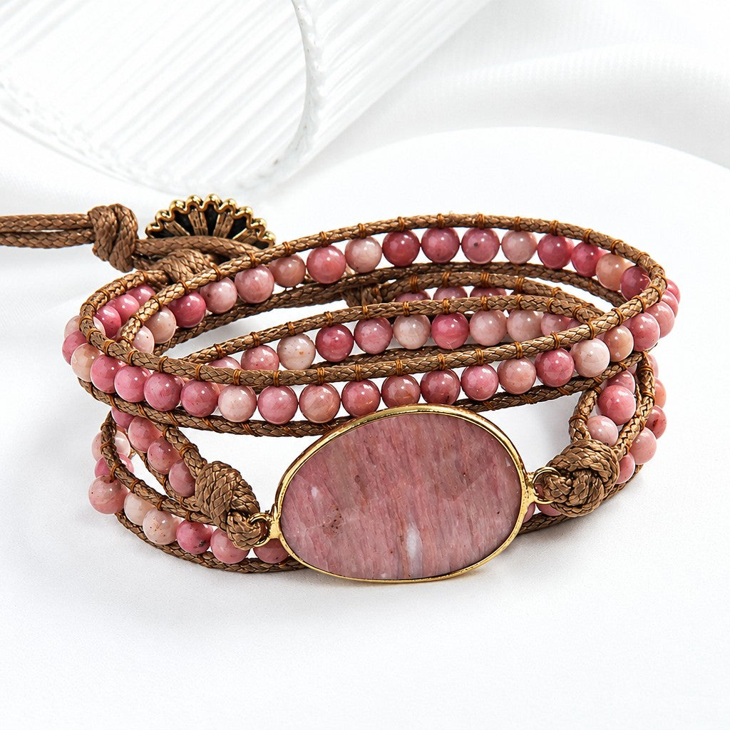 Boho Layered Oval Stone Wrap Bracelet