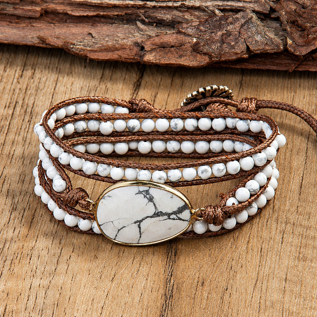 Boho Layered Oval Stone Wrap Bracelet