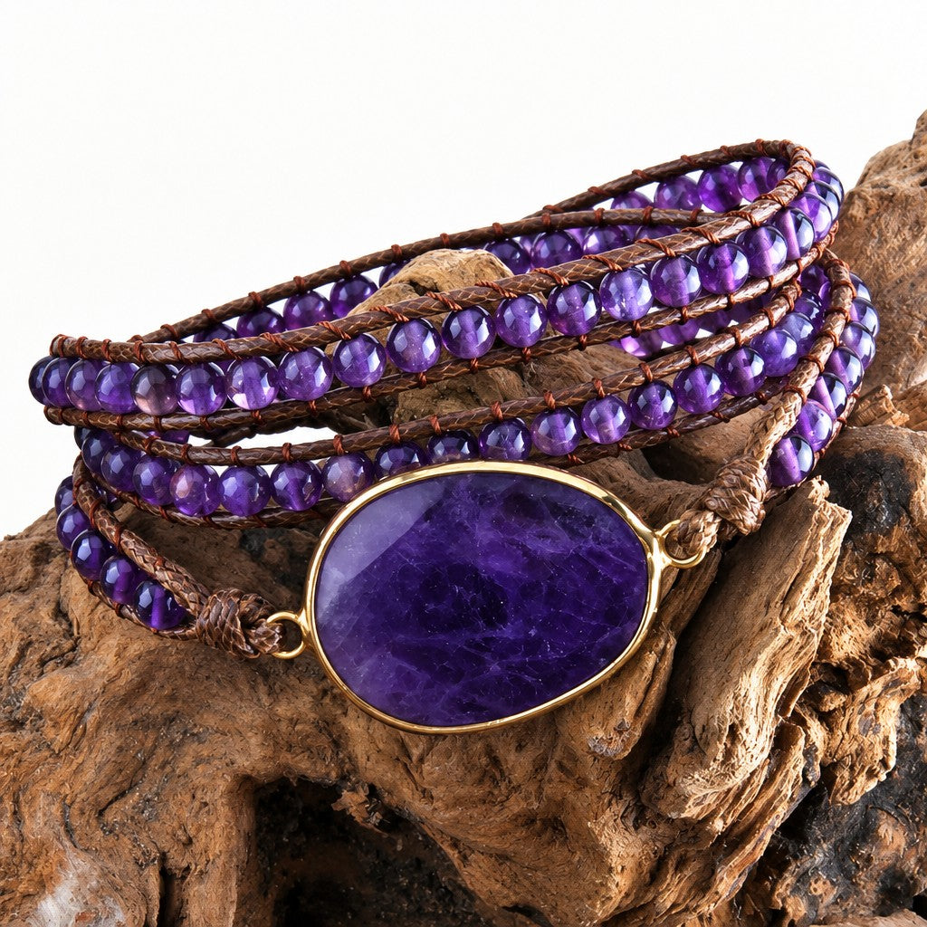 Boho Layered Oval Stone Wrap Bracelet