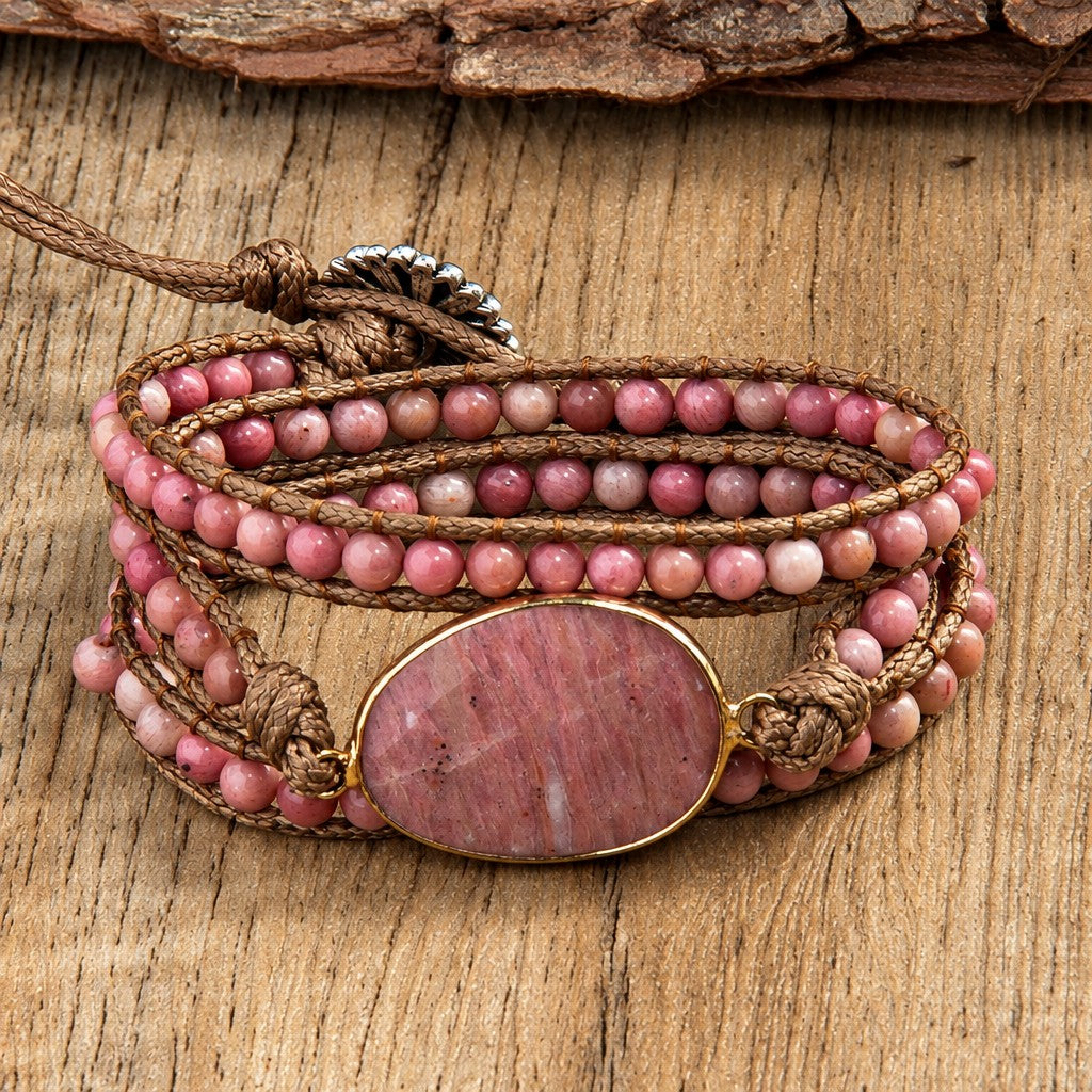 Boho Layered Oval Stone Wrap Bracelet