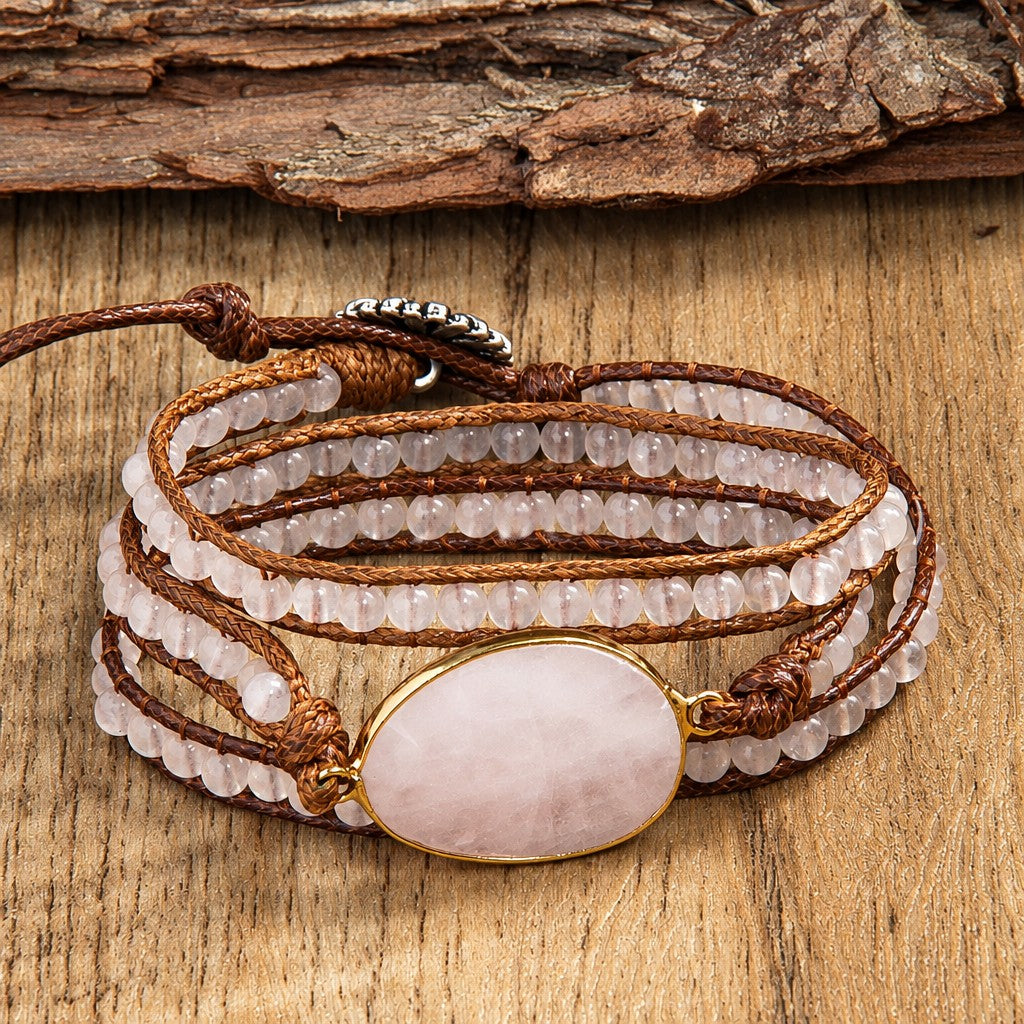 Boho Layered Oval Stone Wrap Bracelet