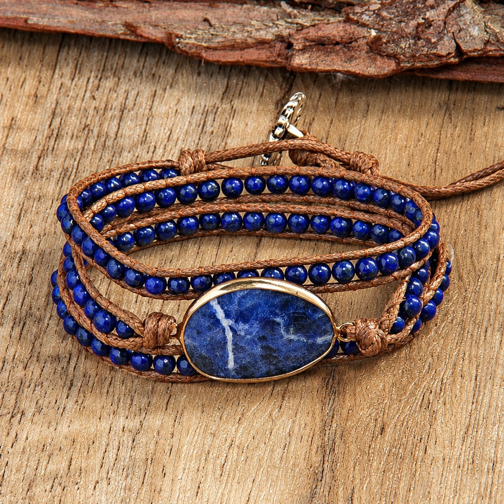 Boho Layered Oval Stone Wrap Bracelet