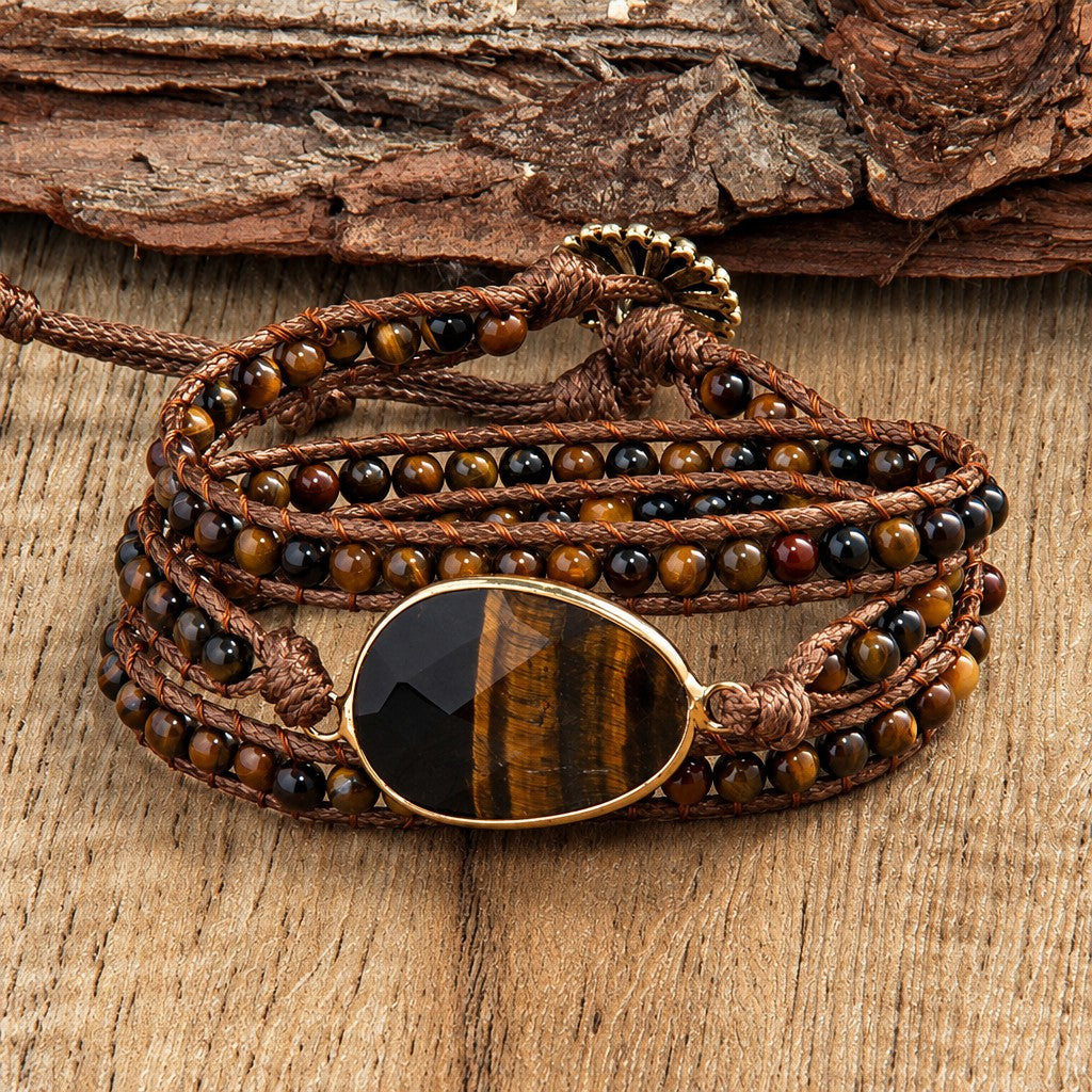 Boho Layered Oval Stone Wrap Bracelet