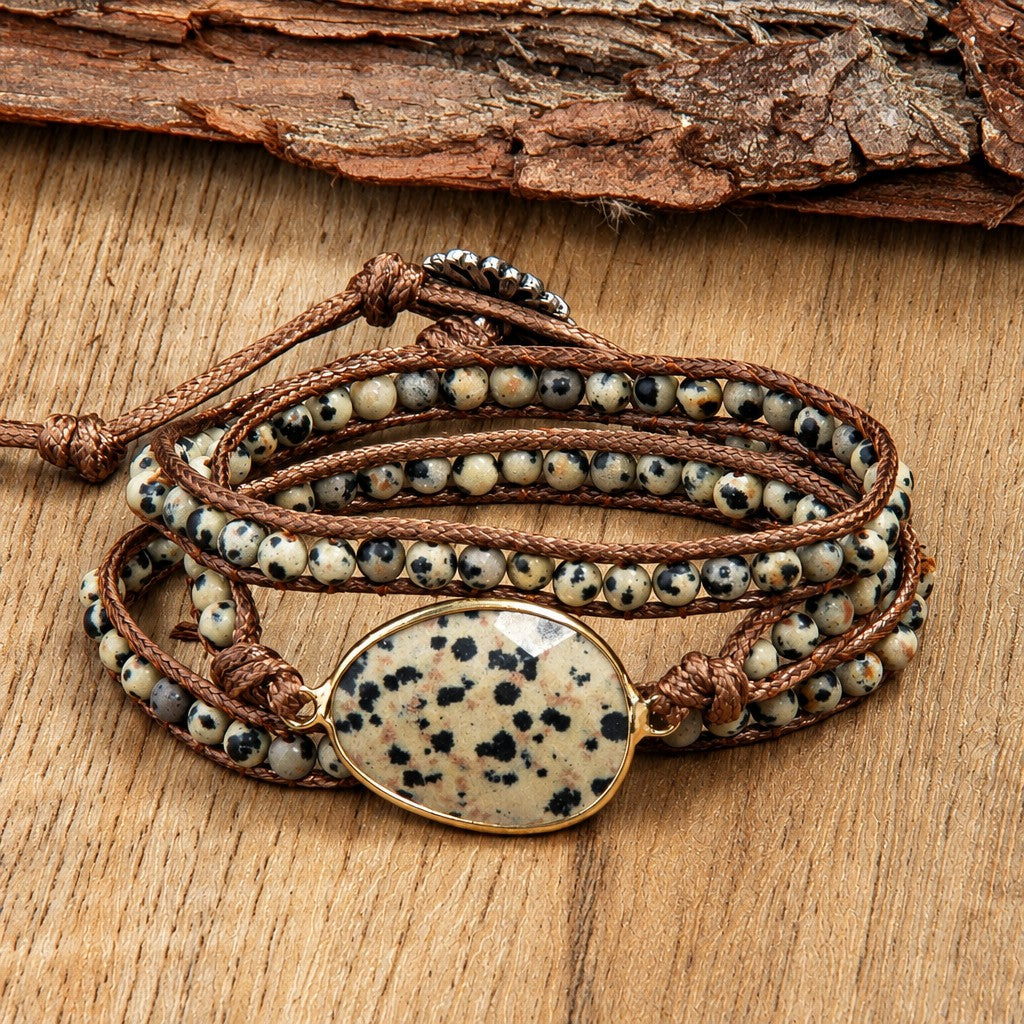 Boho Layered Oval Stone Wrap Bracelet