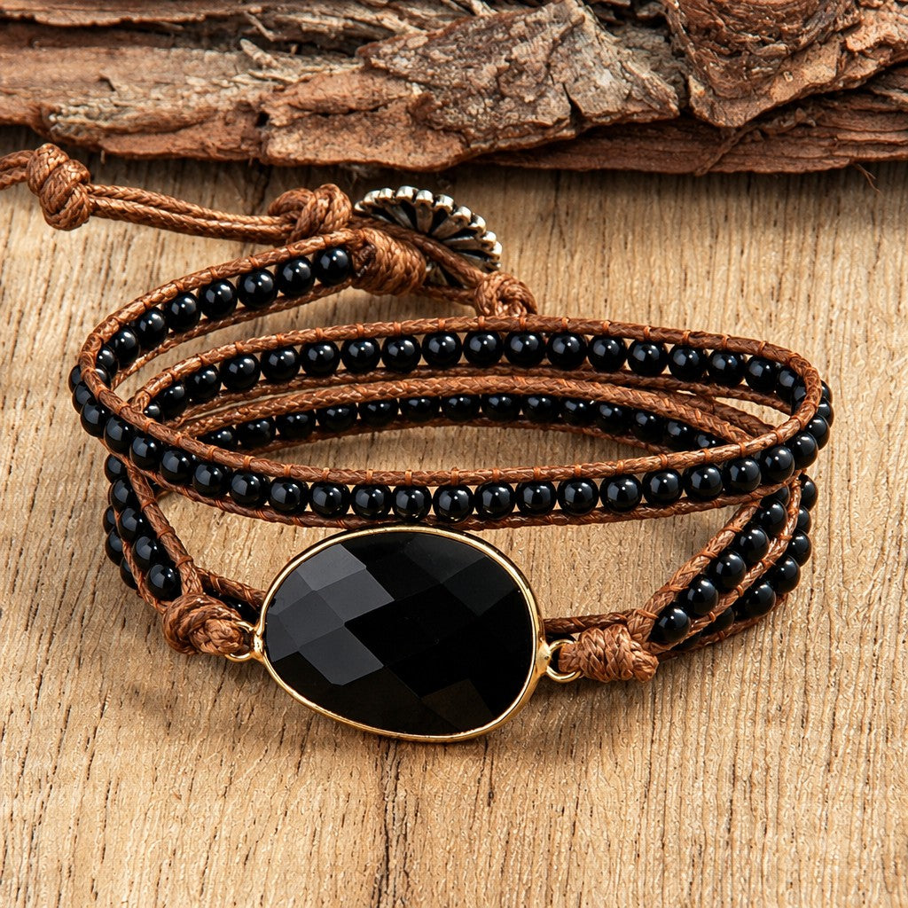 Boho Layered Oval Stone Wrap Bracelet