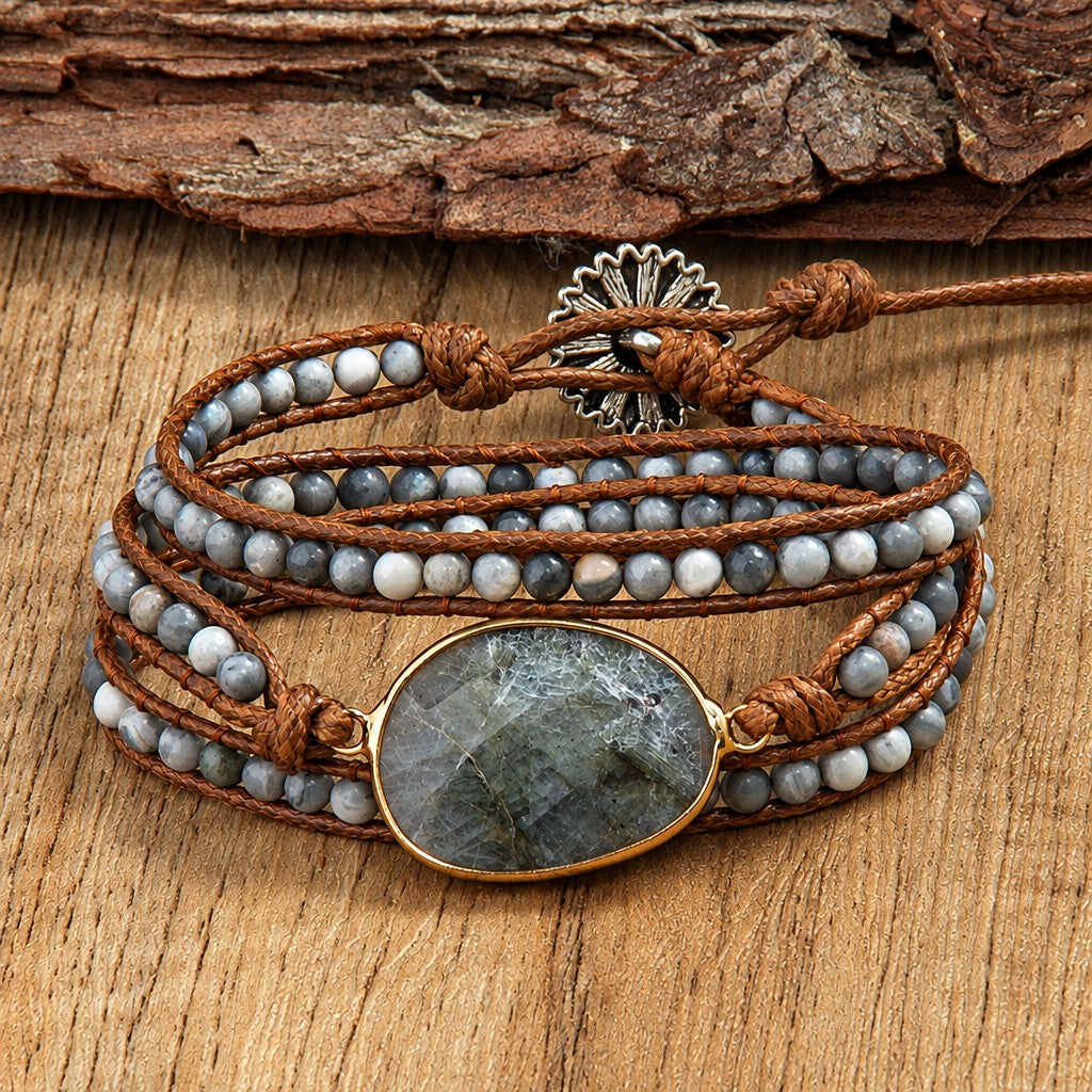Boho Layered Oval Stone Wrap Bracelet