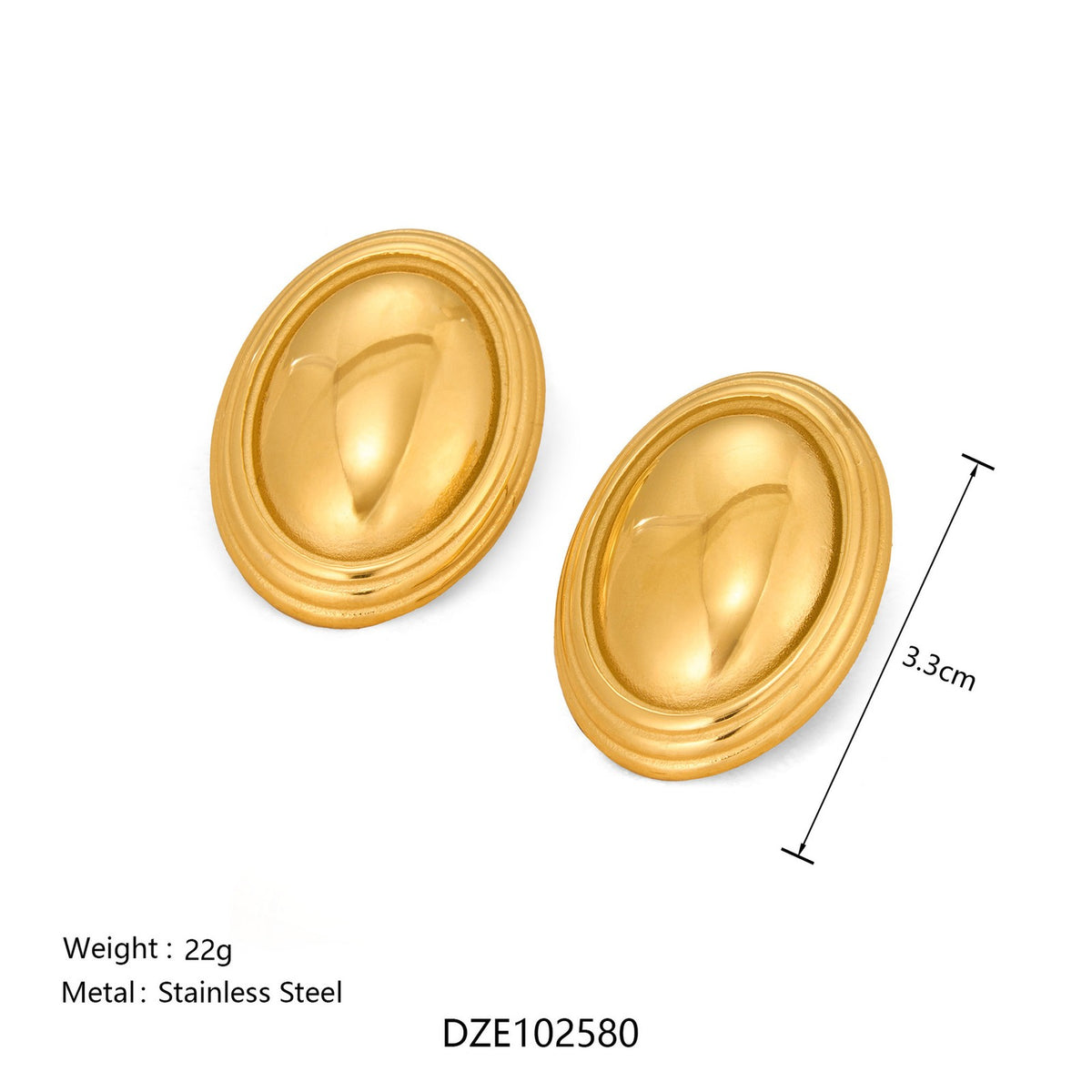 18k Classy Polished Oval Stud Earrings