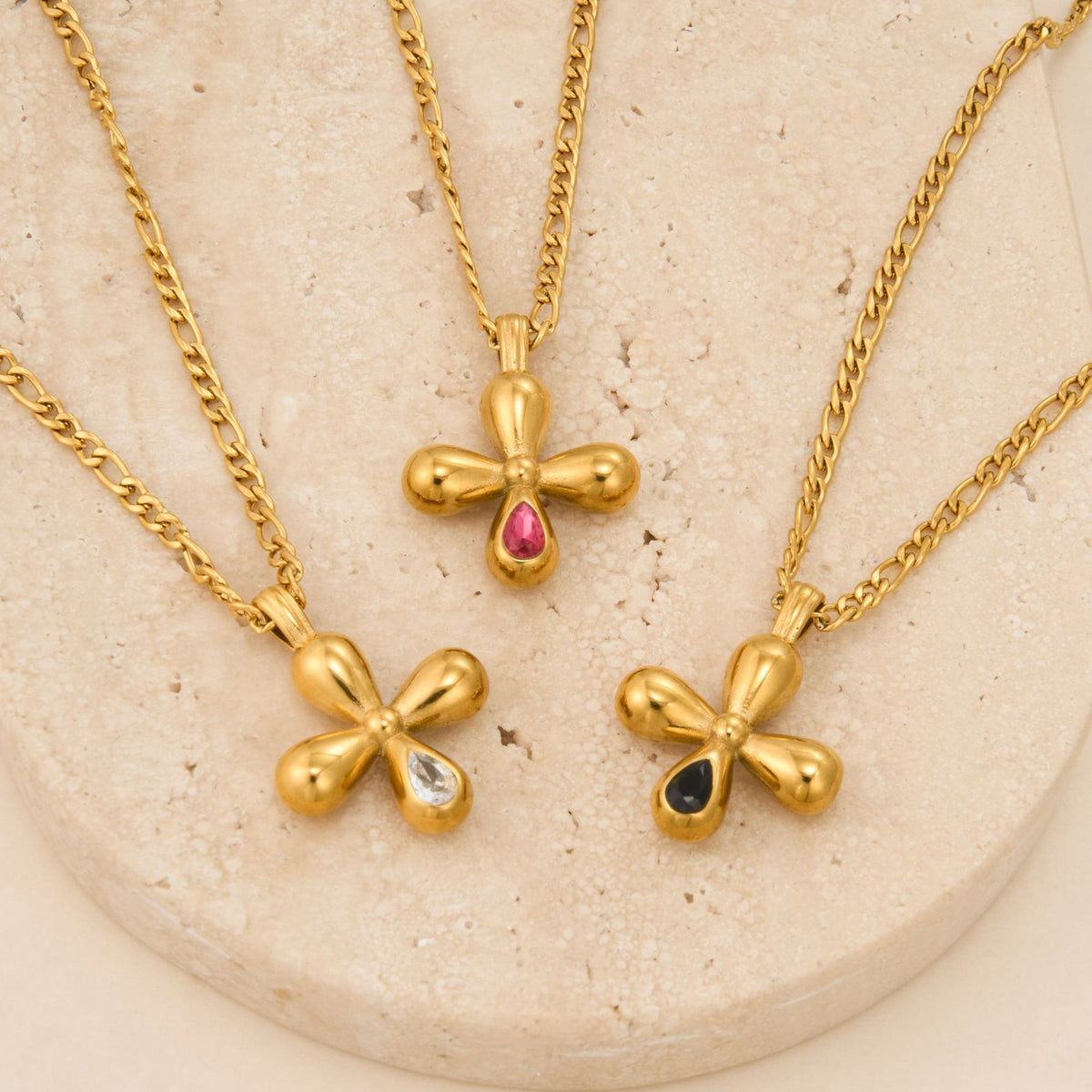 Dainty Ruby Drop Cross Necklace
