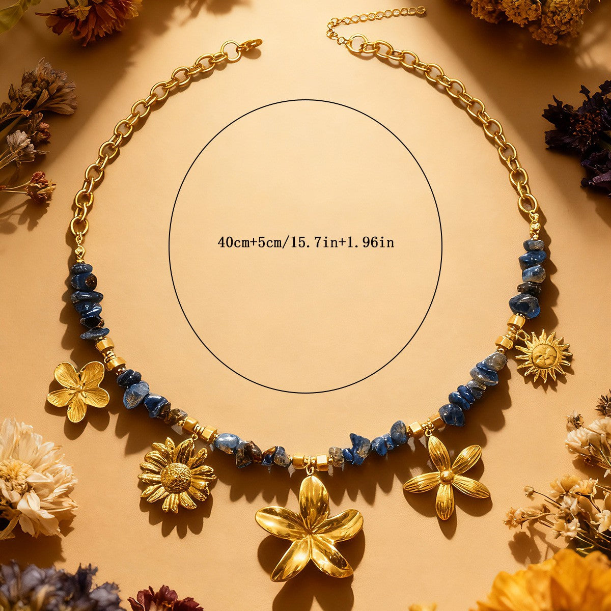18k Boho Lapis Flower Necklace