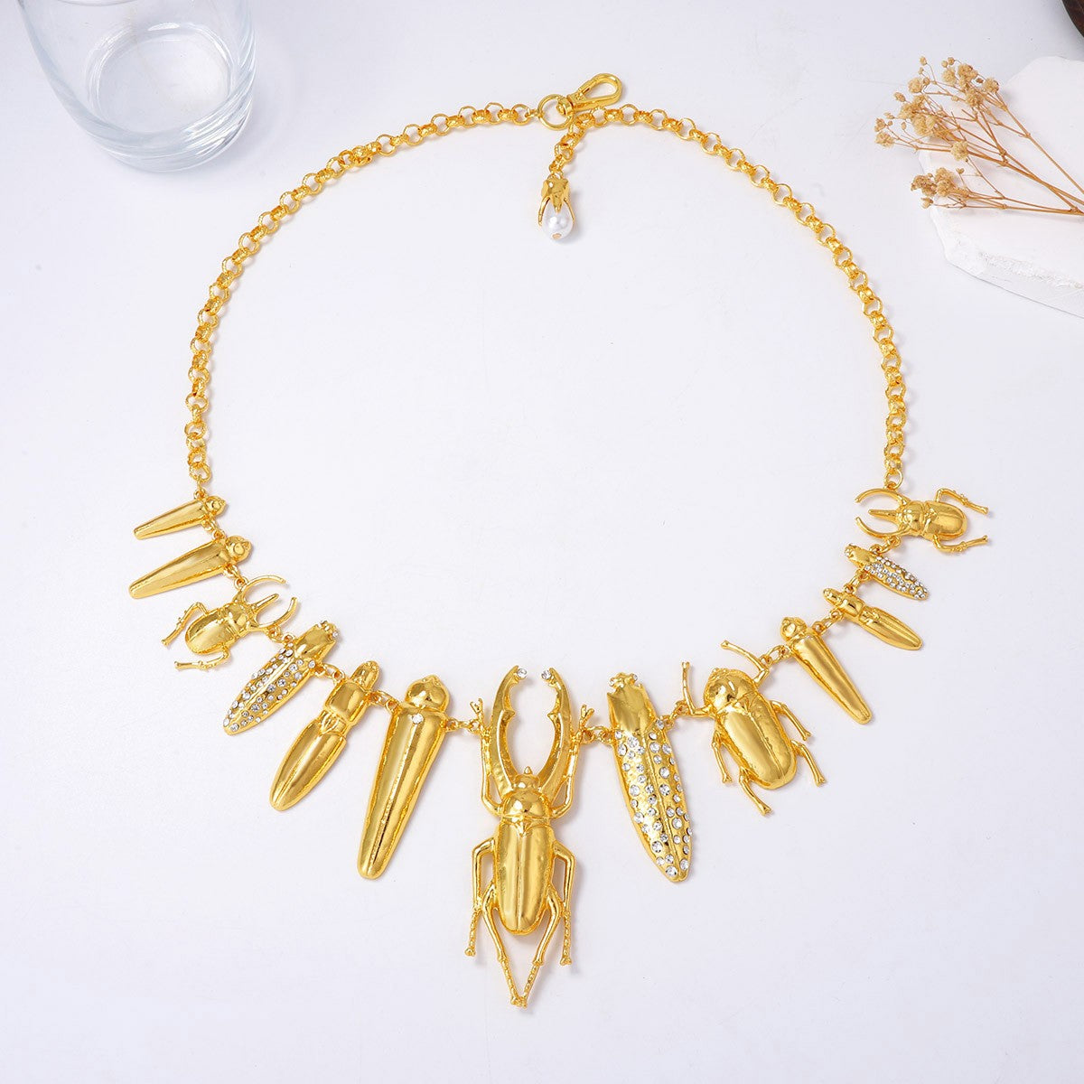 Statement Gold Beetle Insect Necklace