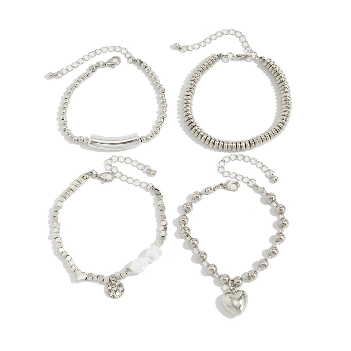 Classy Baroque Pearl & Heart Charm Bracelet Set