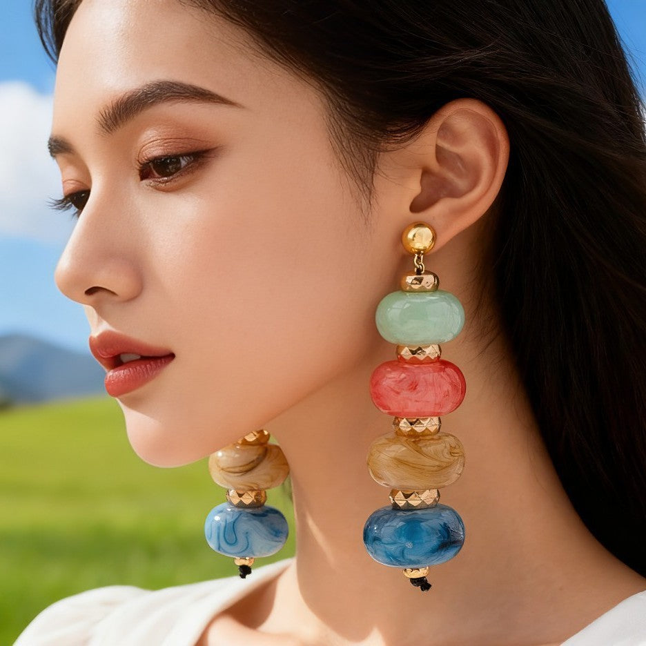 Boho Marbled Acrylic Stack Drop Earrings