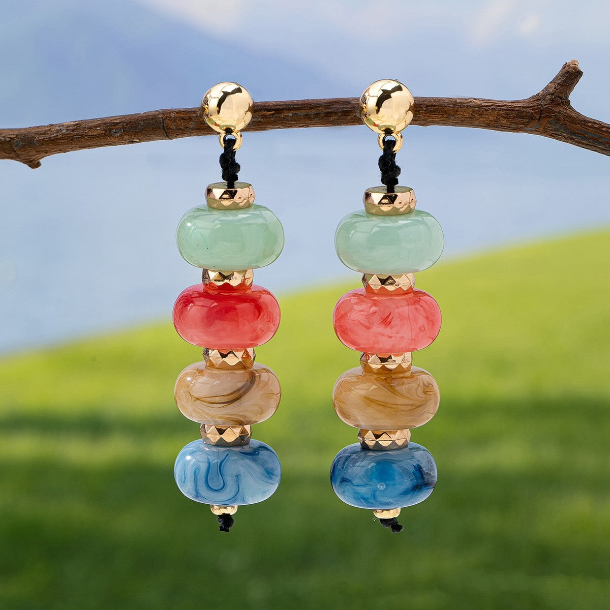 Boho Marbled Acrylic Stack Drop Earrings