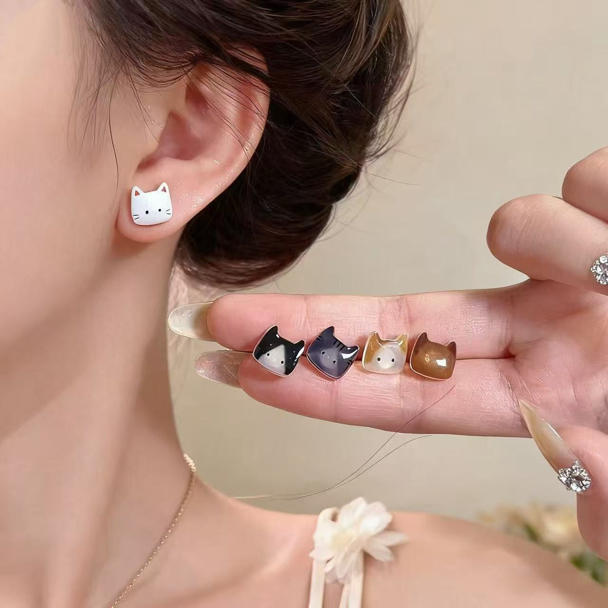 Dainty Pastel Resin Cat Stud Earrings