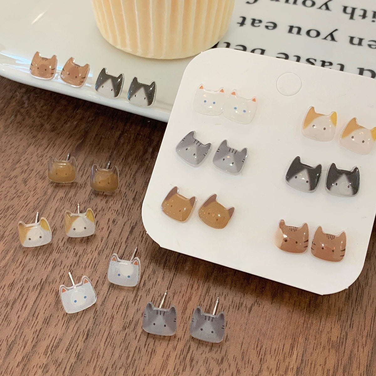Dainty Pastel Resin Cat Stud Earrings