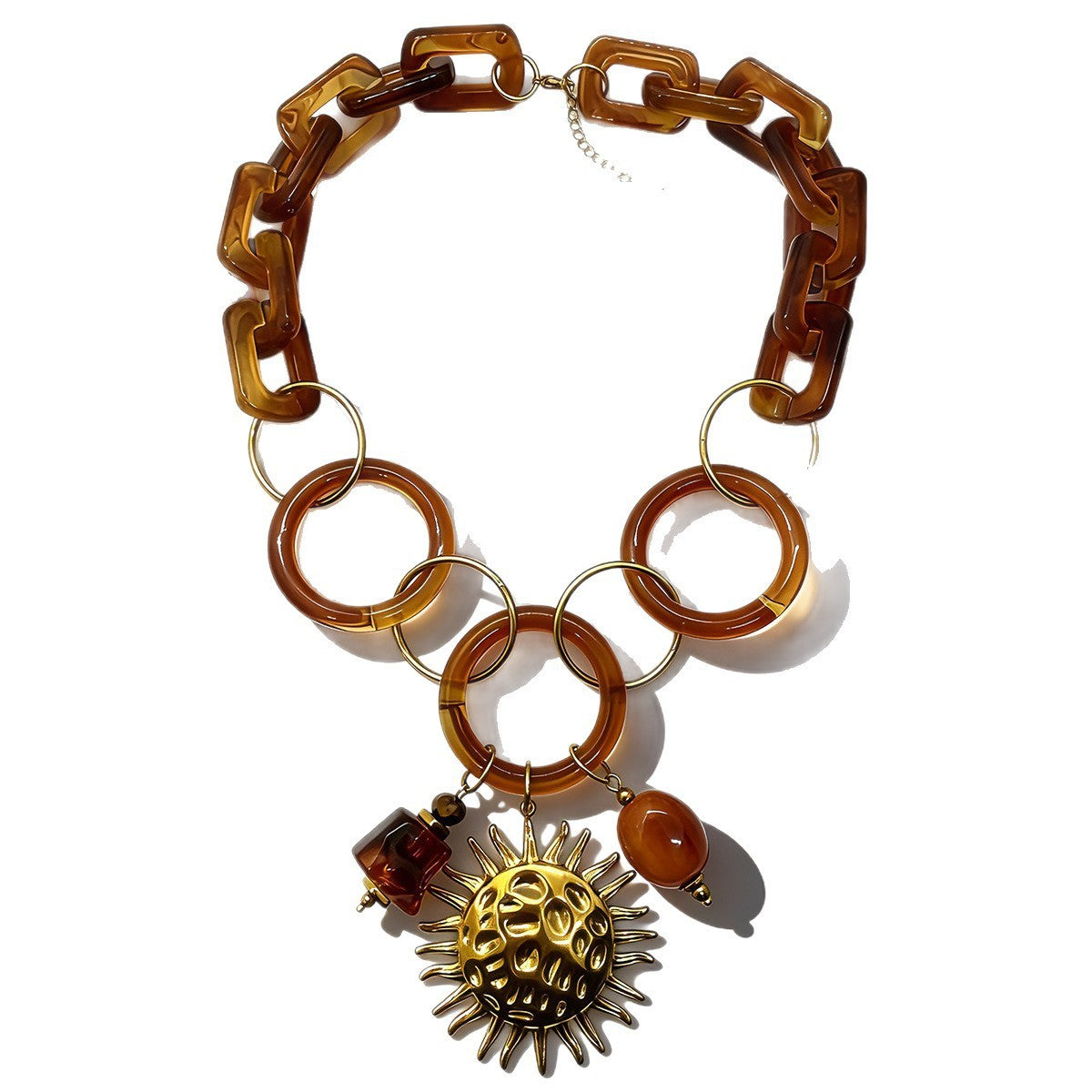 18k Boho Amber Sun Statement Necklace