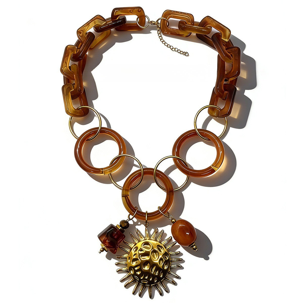 18k Boho Amber Sun Statement Necklace