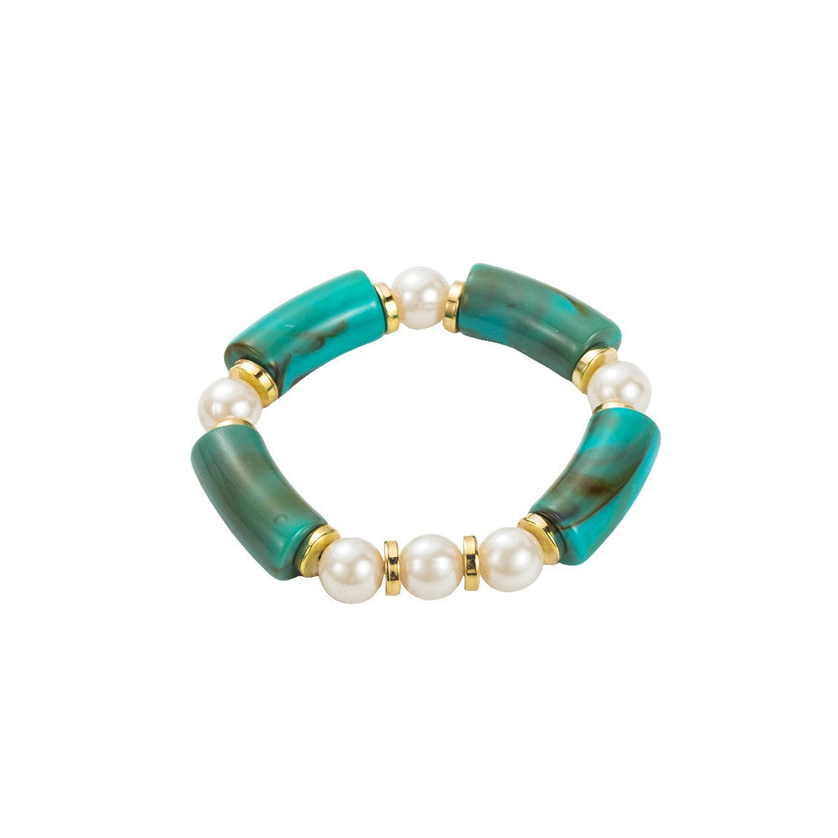 Boho Marbled Resin & Pearl Stretch Bracelet Set