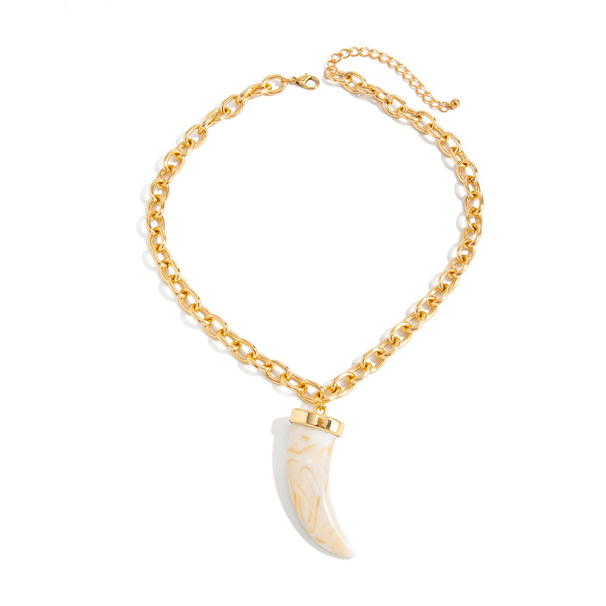 Edgy Amber Resin Horn Pendant Necklace