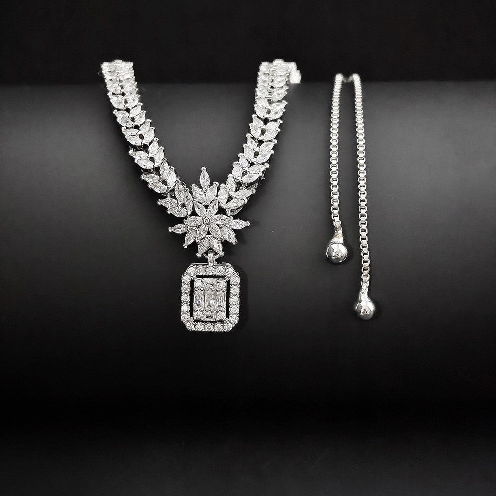 Classy Floral Baguette Zirconia Y-Necklace