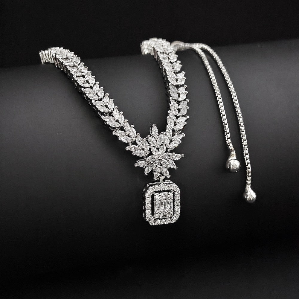Classy Floral Baguette Zirconia Y-Necklace