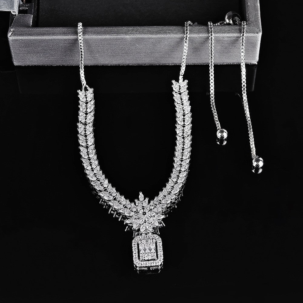 Classy Floral Baguette Zirconia Y-Necklace
