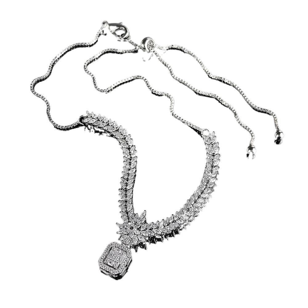Classy Floral Baguette Zirconia Y-Necklace