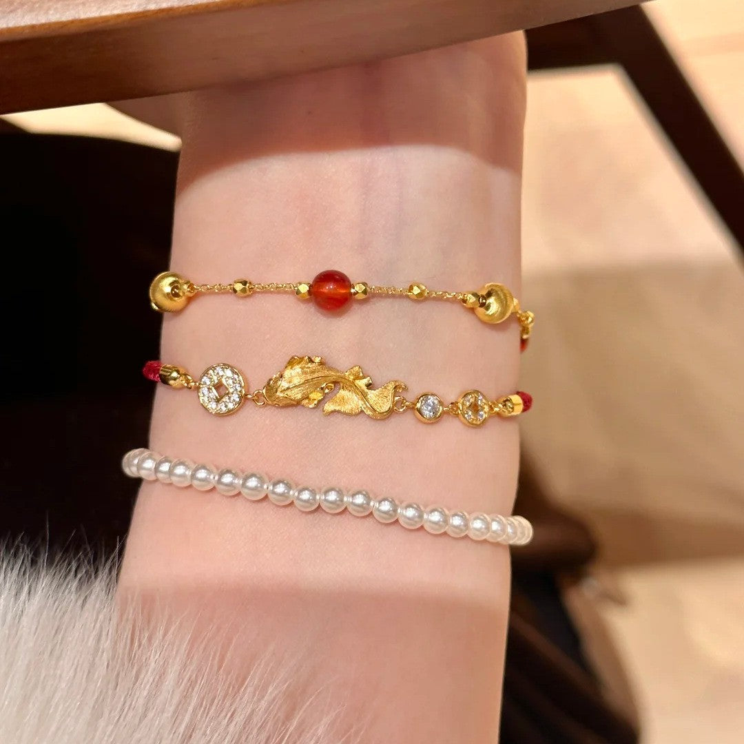Vintage Koi Fish Pearl Bracelet Set