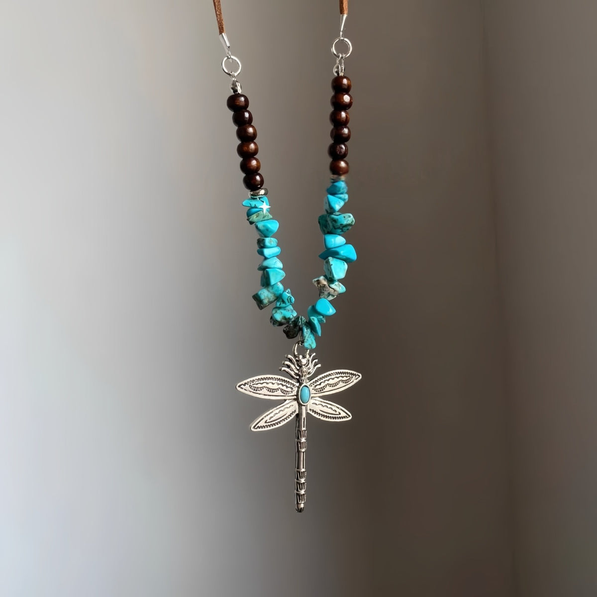 Vintage Turquoise Dragonfly Chip Necklace