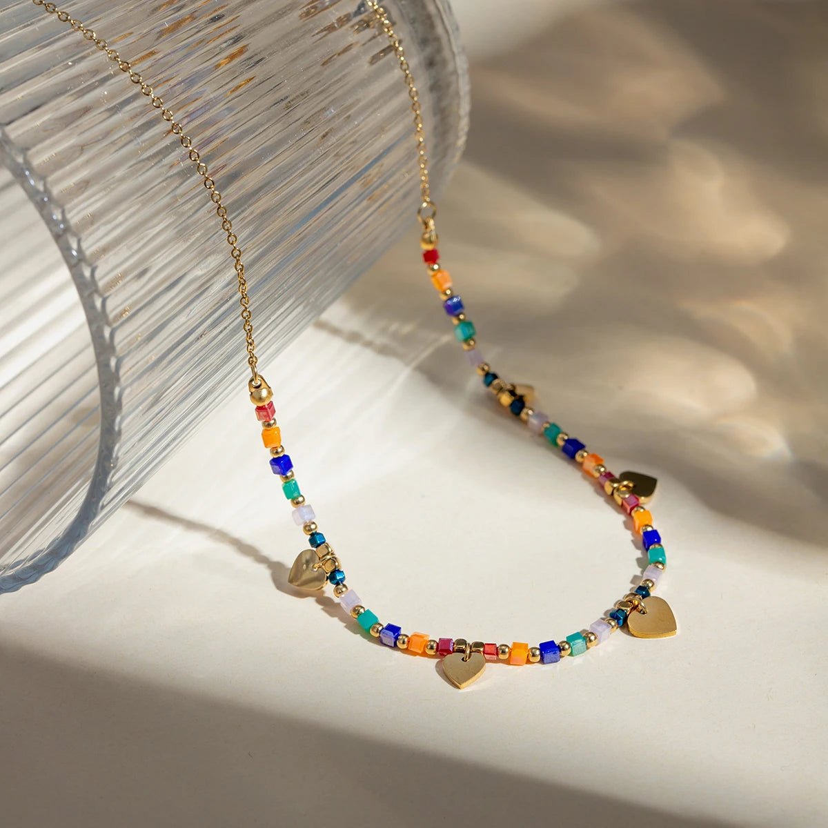18k Boho Inspired Colorful Heart Necklace - Veinci