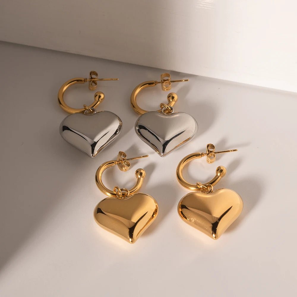 18k Dainty Heart Hoops Earrings - Veinci