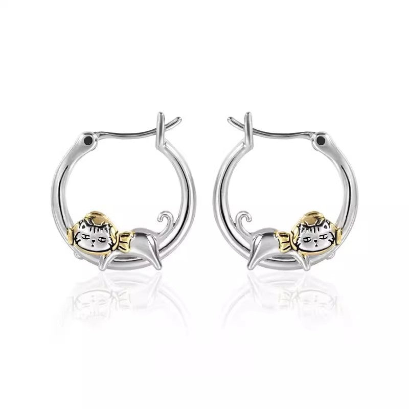Cute Sleeping Cat Hoop Earrings