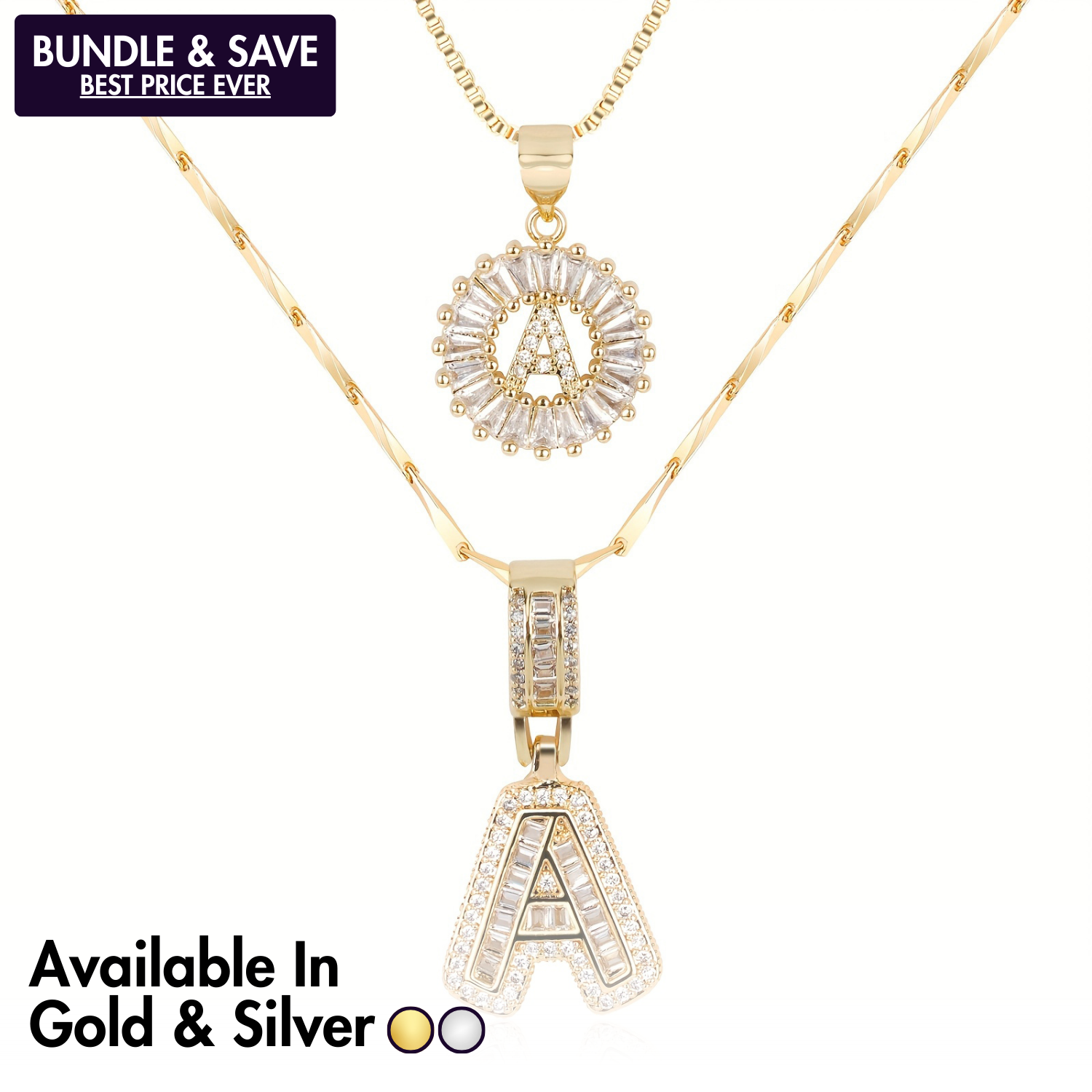 2pc 14k Diamond Letter Initial Necklaces