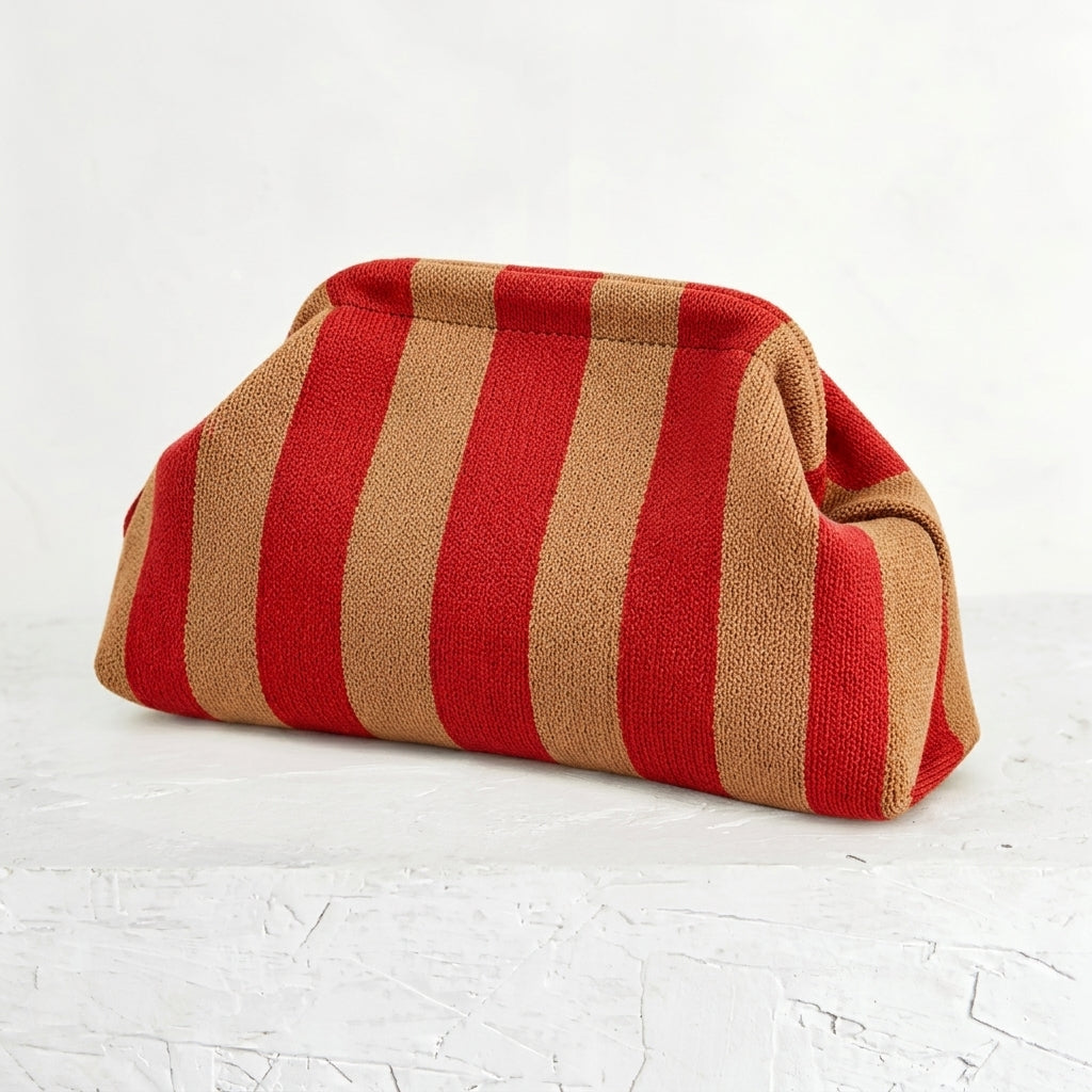 Woven Striped Pouch Clutch