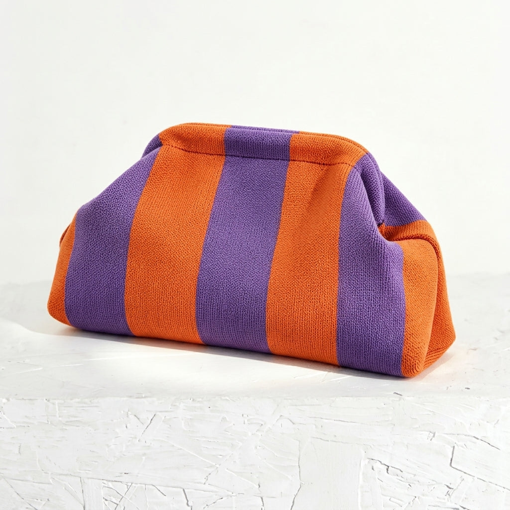 Woven Striped Pouch Clutch