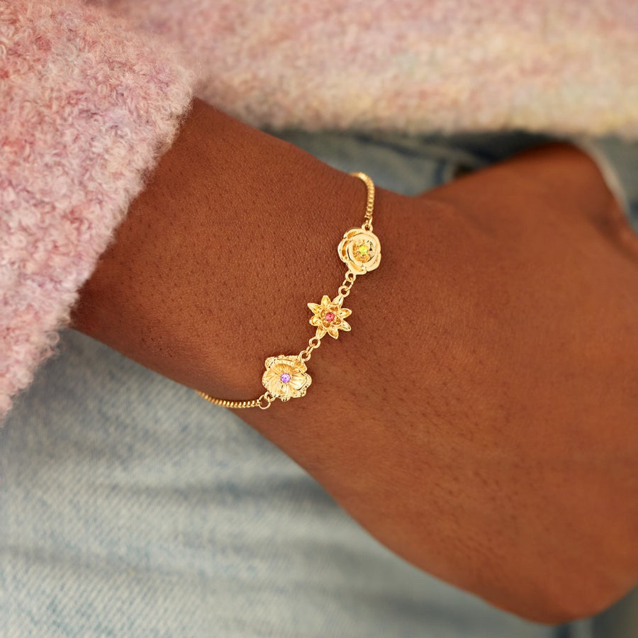 Dainty Birthflower & Birthstone Bracelet