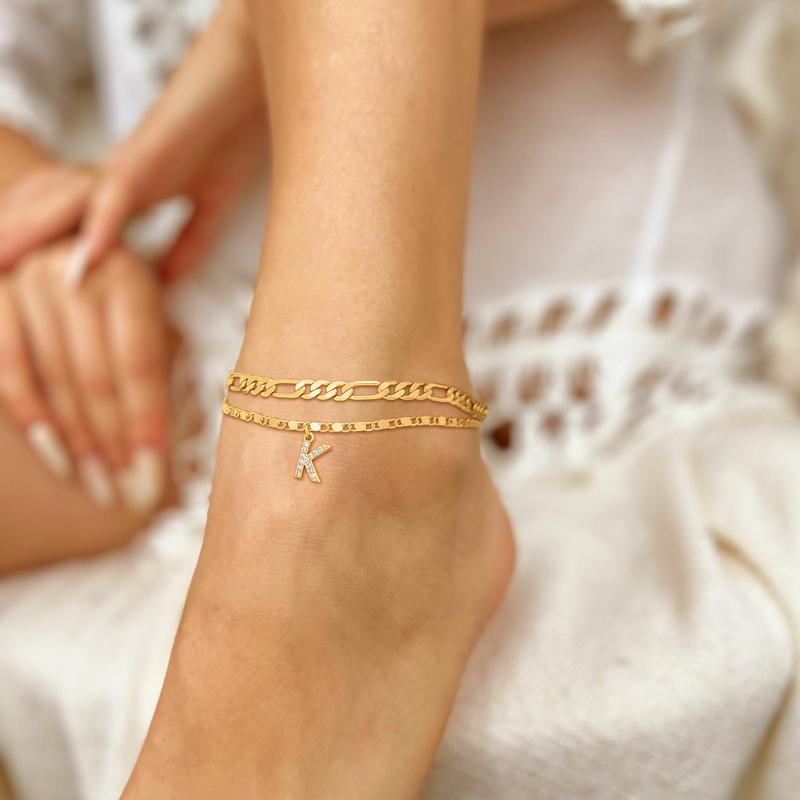 2pc 14k Diamond Letter Initial Anklet