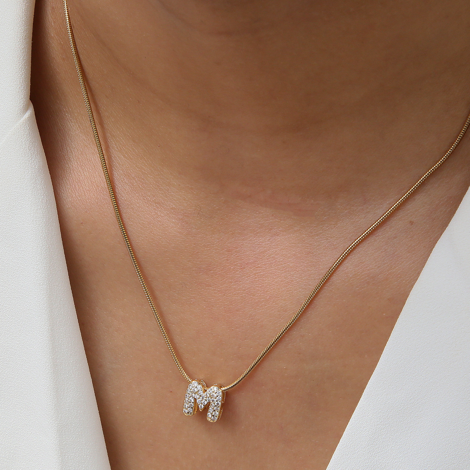 Diamond Bubble Letter Initial Necklace