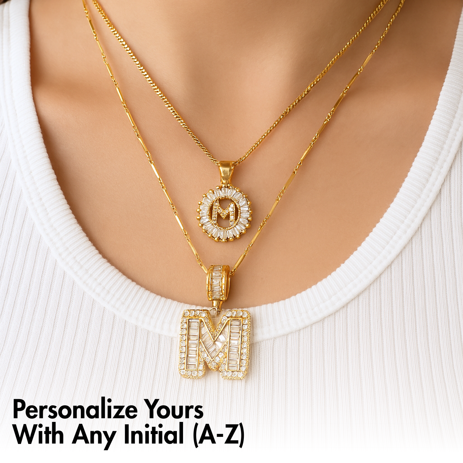 2pc 14k Diamond Letter Initial Necklaces
