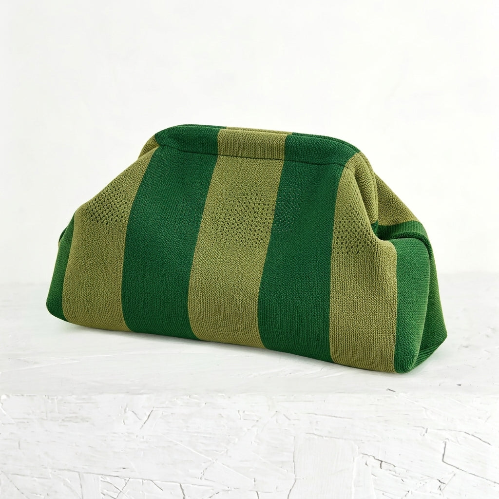 Woven Striped Pouch Clutch